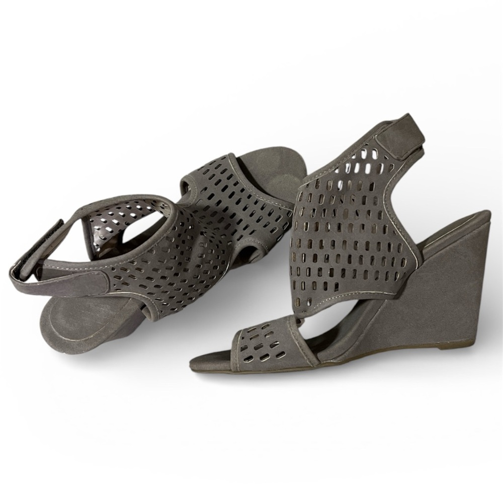 Avon Gray Perforated Wedge Sandals